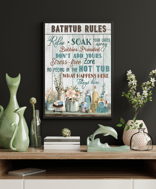 Vintage Bathtub Rules Bathroom Poster