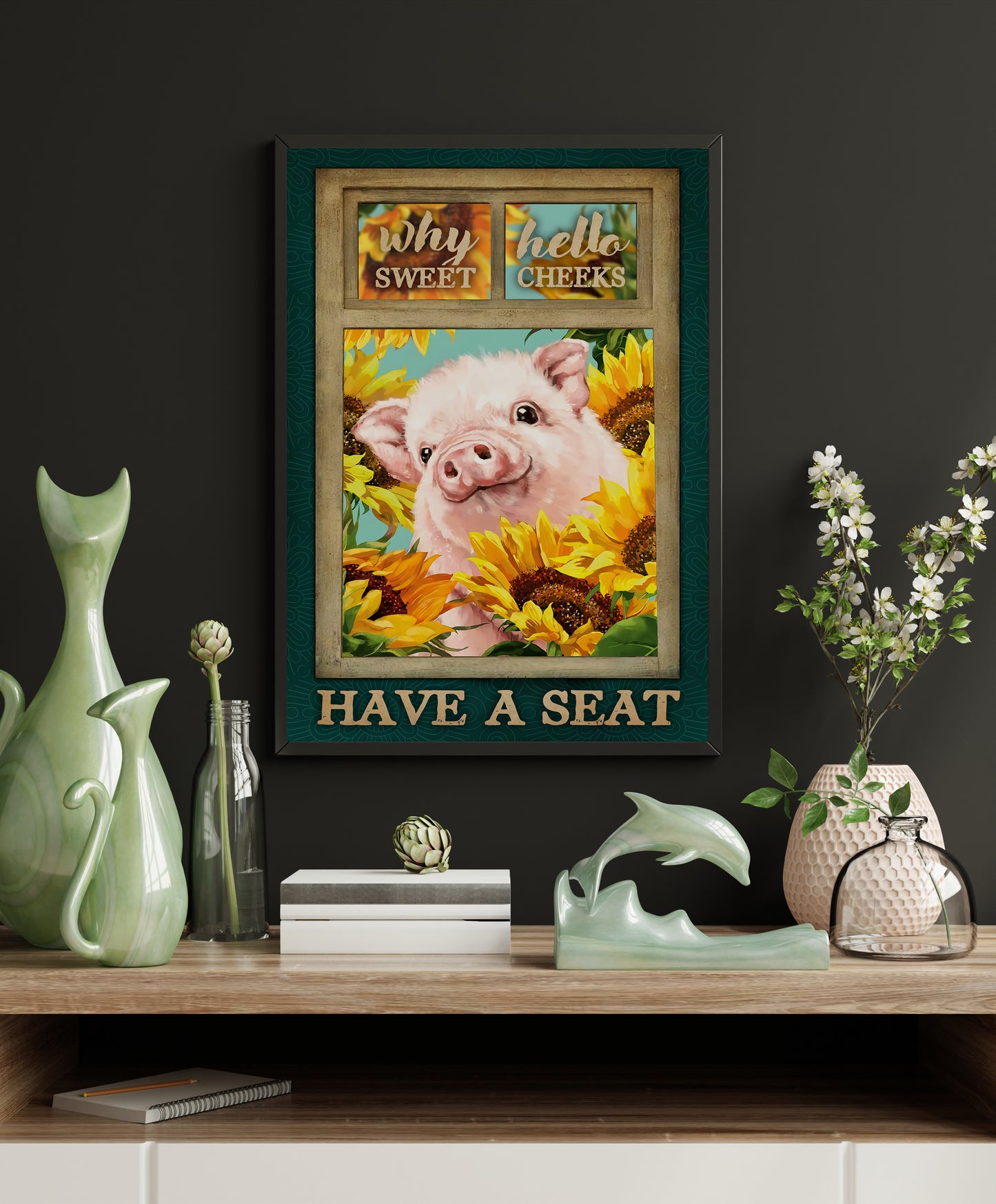 Funny Pig Why Hello Sweet Cheeks Bathroom Poster