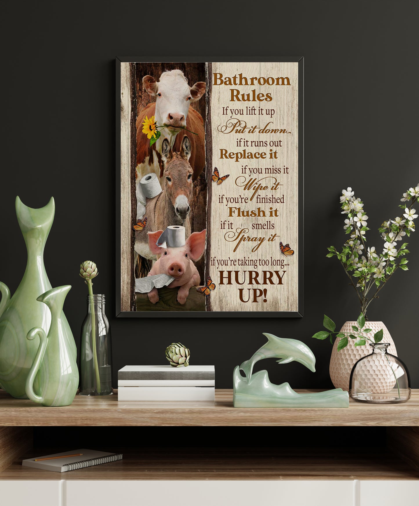 Funny Bathroom Rules Farm Animals Poster