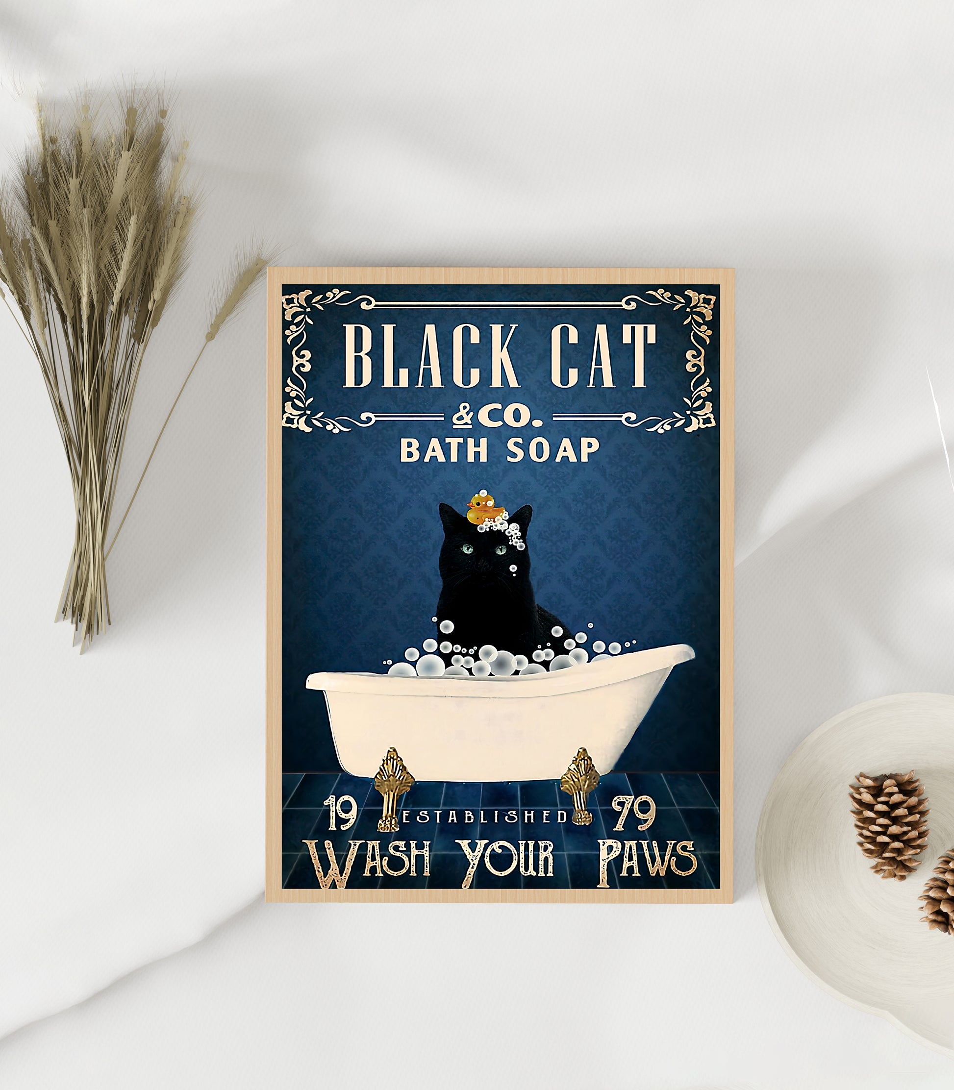 Funny Black Cat Bath Soap Company Bathroom Poster