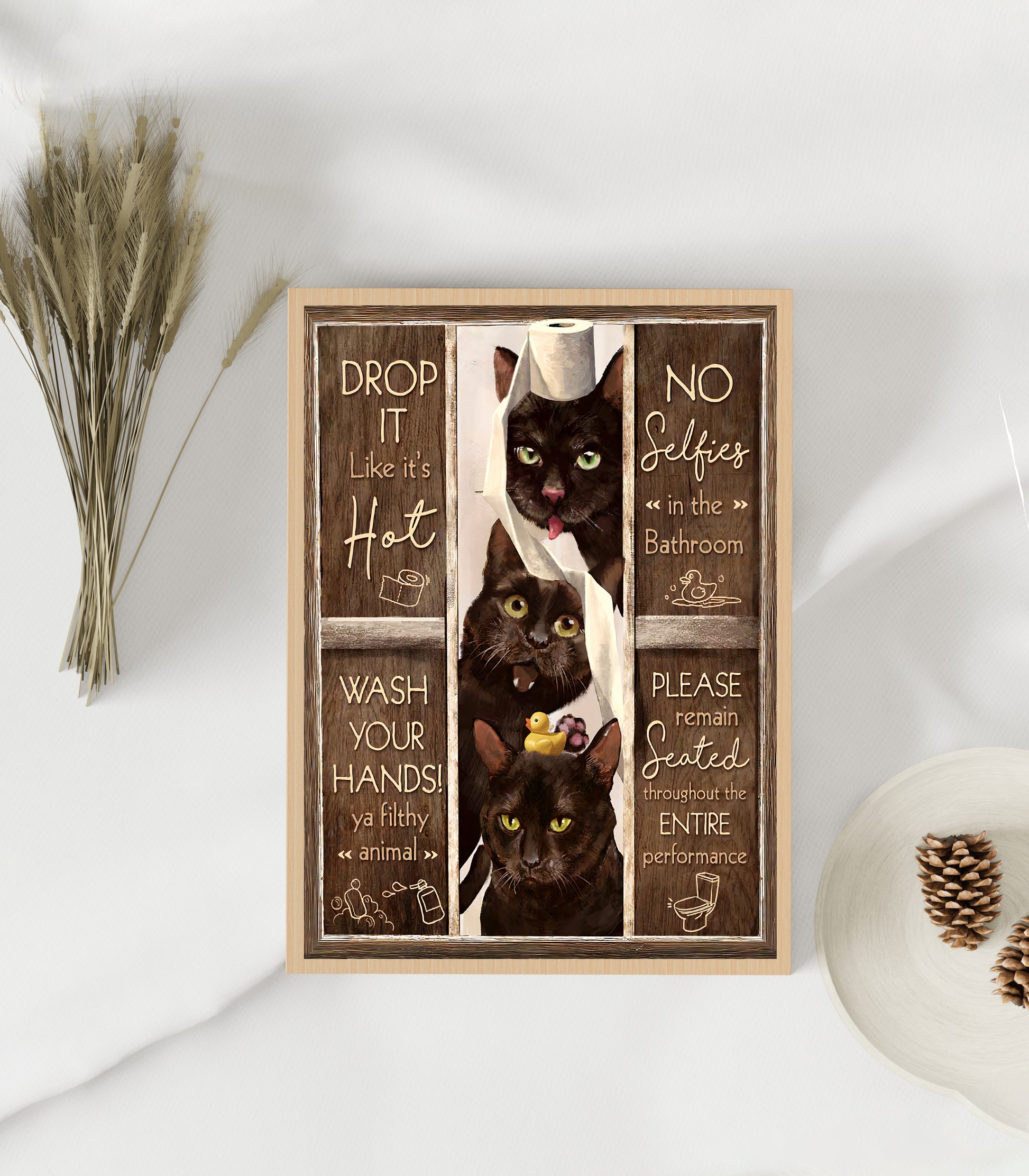 Funny Bathroom Rules Black Cat Poster