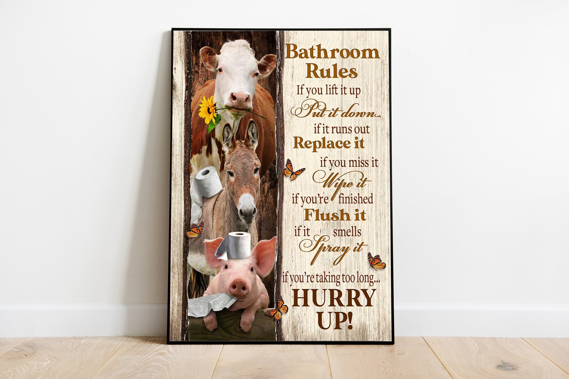 Funny Bathroom Rules Farm Animals Poster