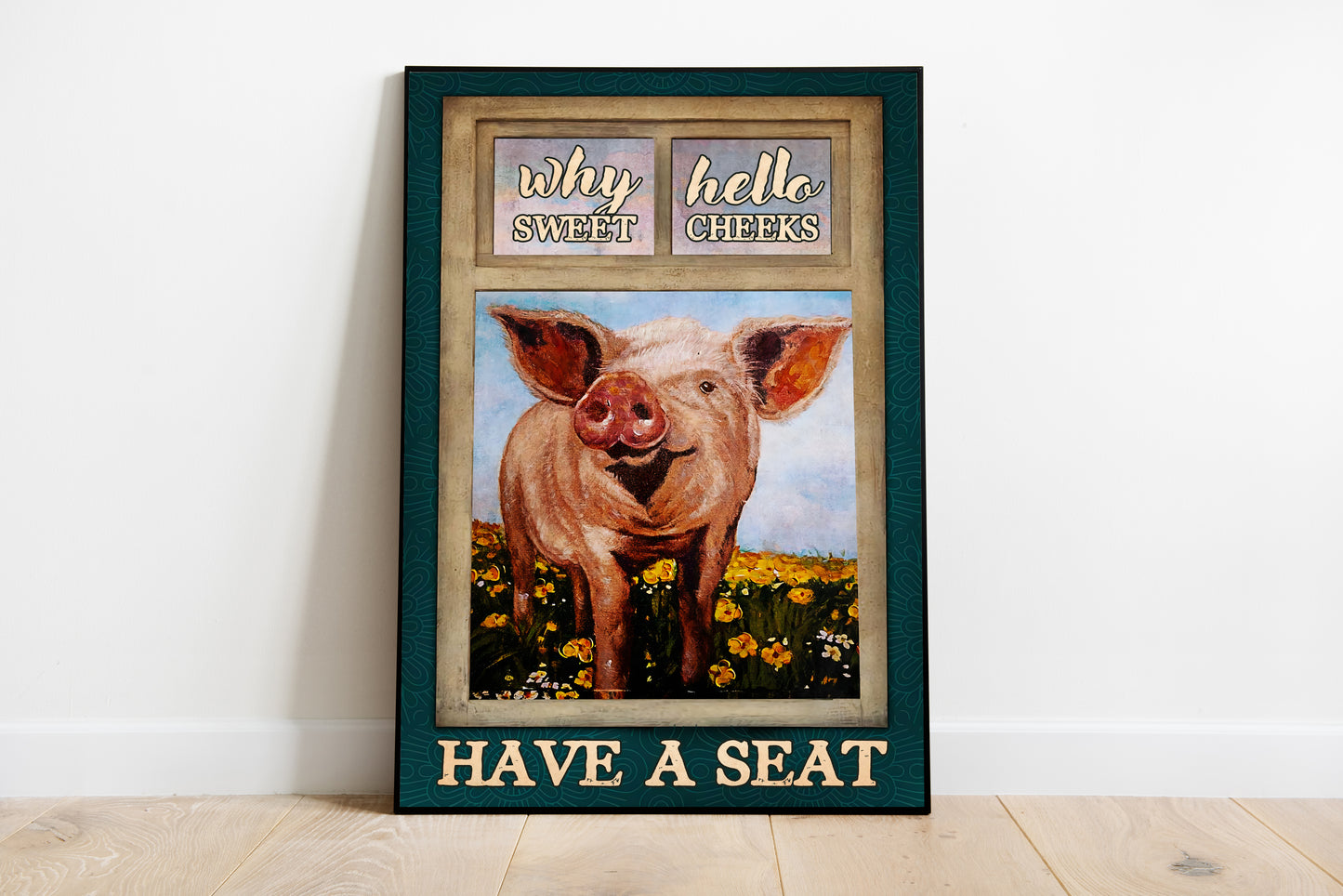 Funny Pig Why Hello Sweet Cheeks Have A Seat Bathroom Poster