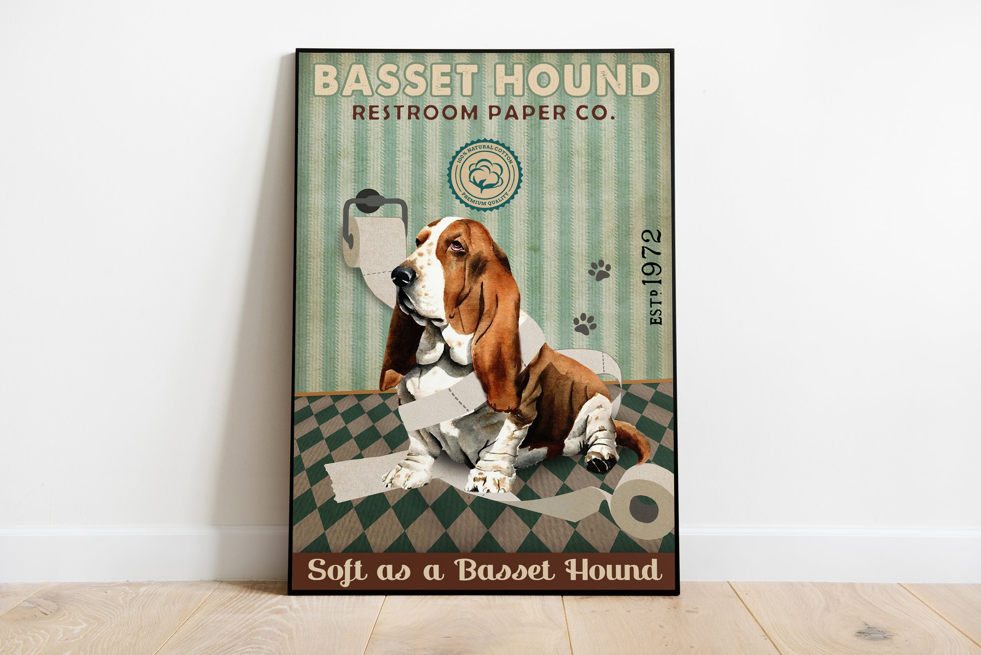 Funny Basset Hound Restroom Paper Company Bathroom Poster