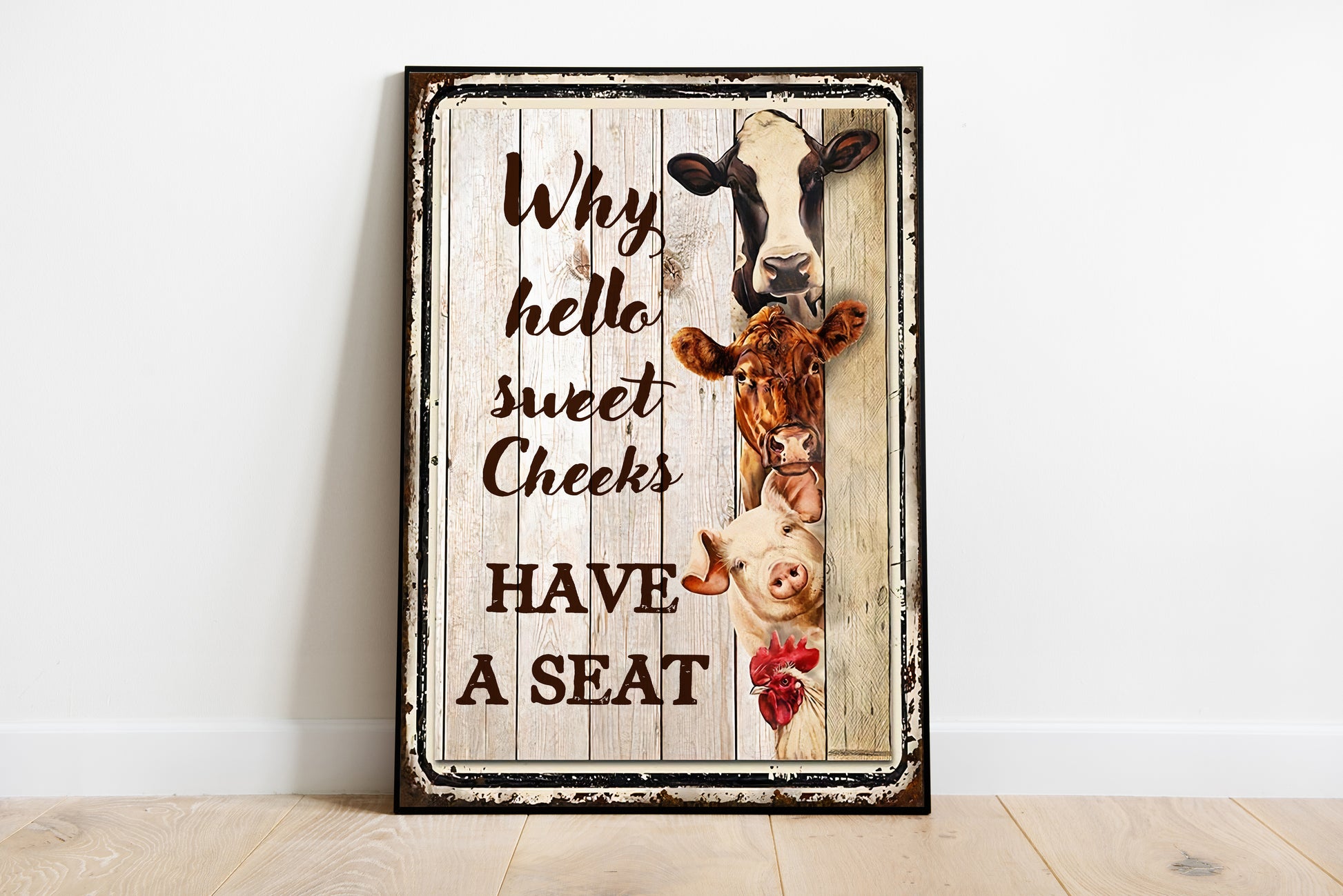 Funny Farm Animals Why Hello Sweet Cheeks Bathroom Poster