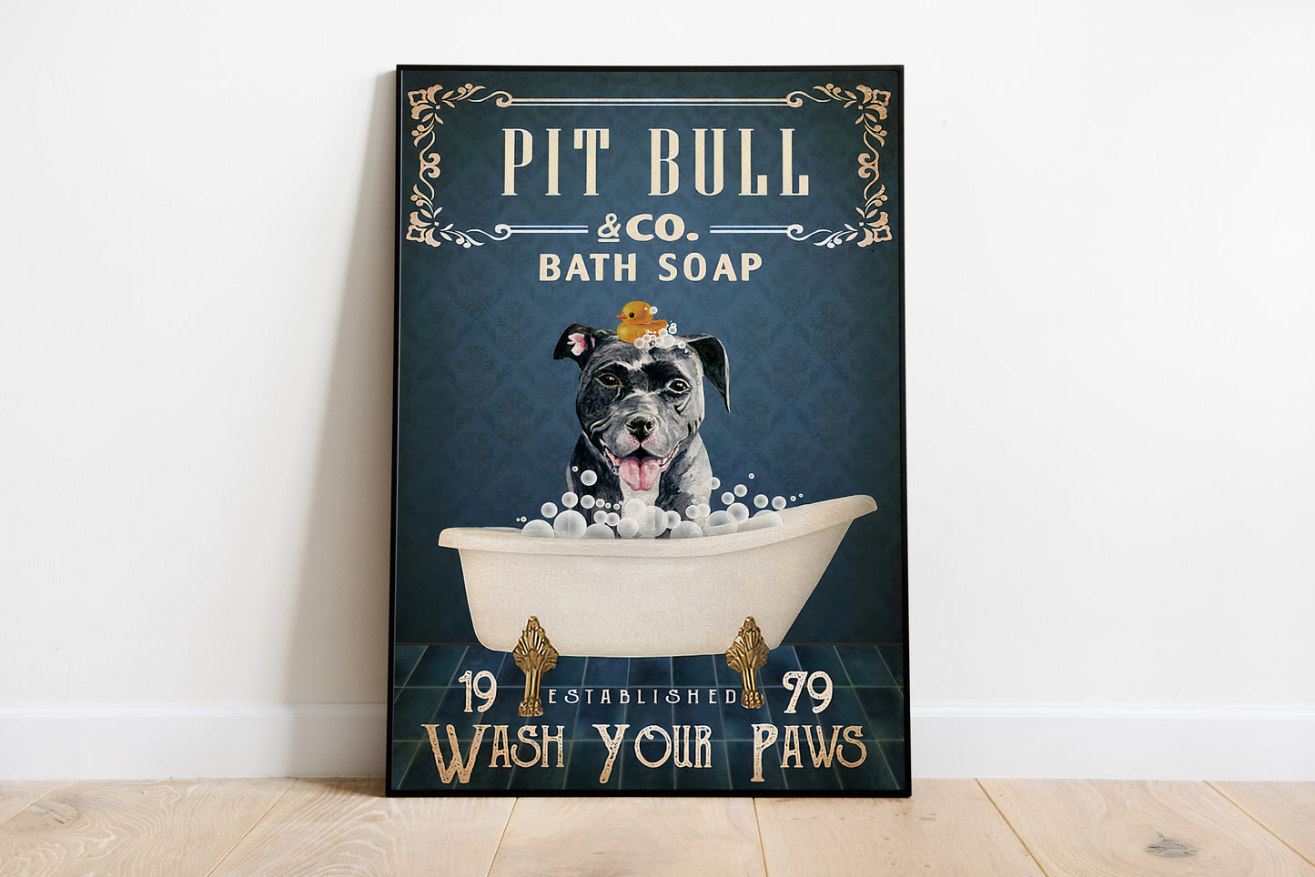 Funny Pit Bull Dog Bath Soap Company Bathroom Poster