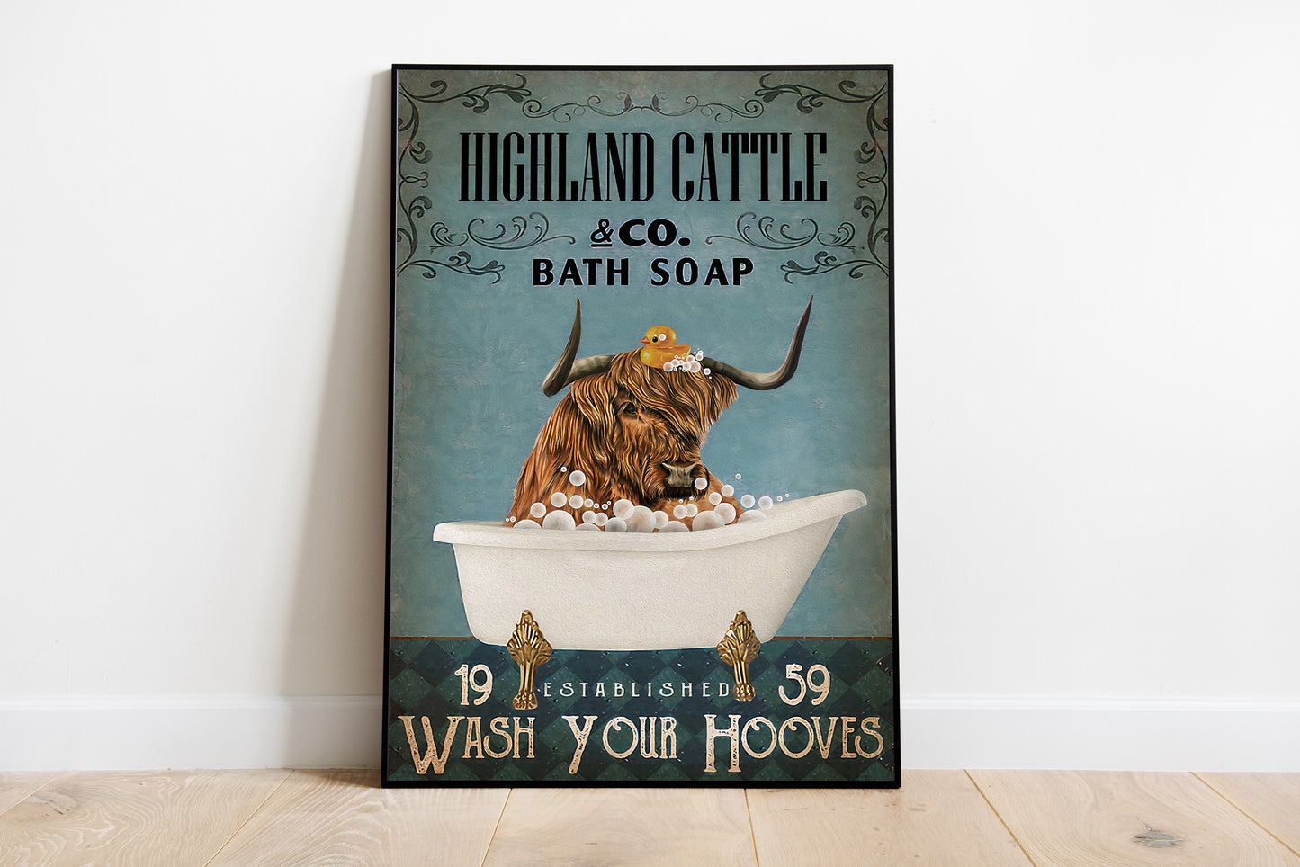 Funny Highland Cattle Bath Soap Company Bathroom Poster