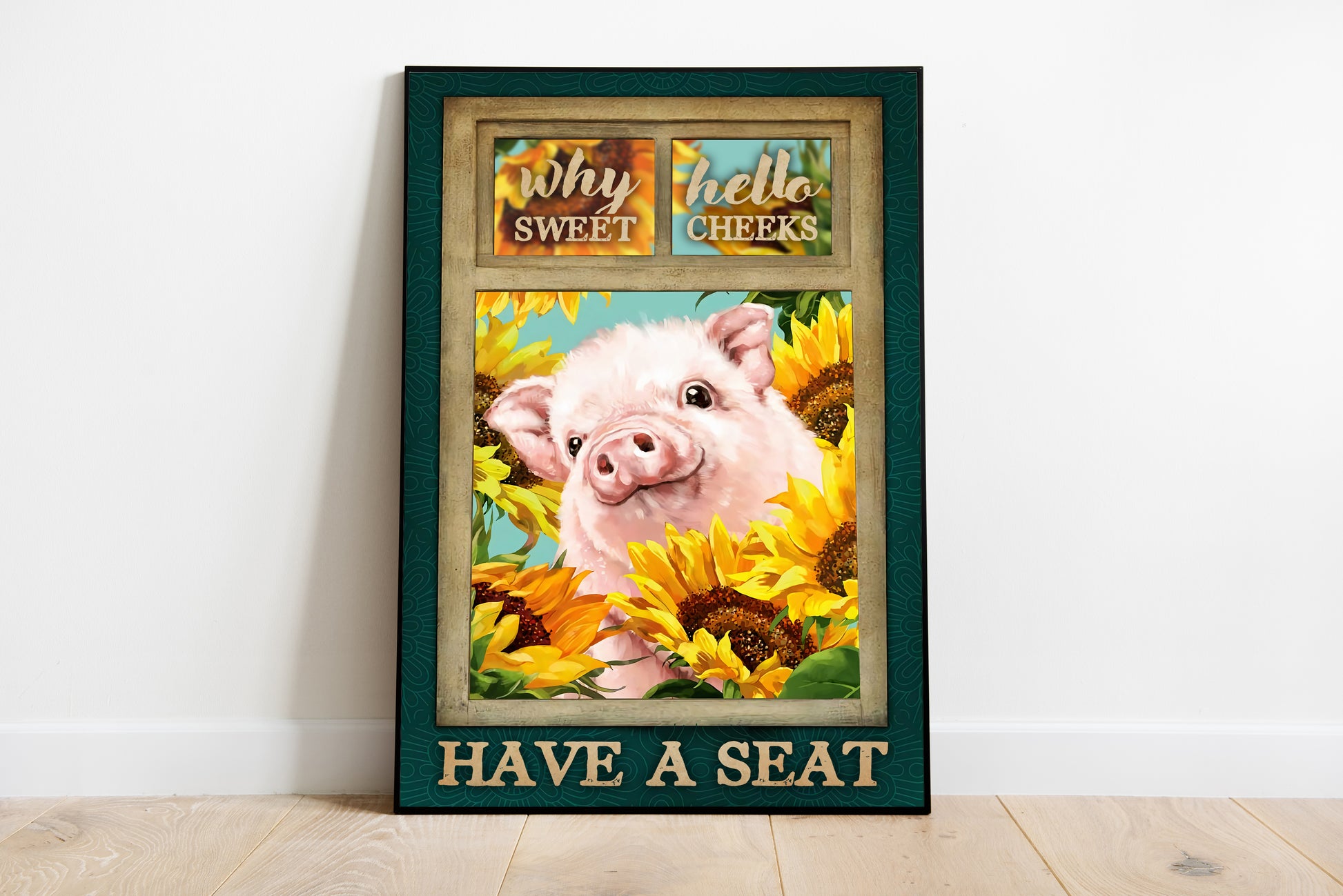 Funny Pig Why Hello Sweet Cheeks Bathroom Poster