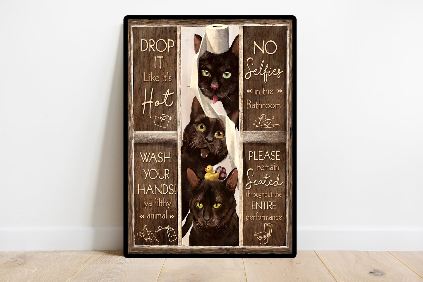 Funny Bathroom Rules Black Cat Poster