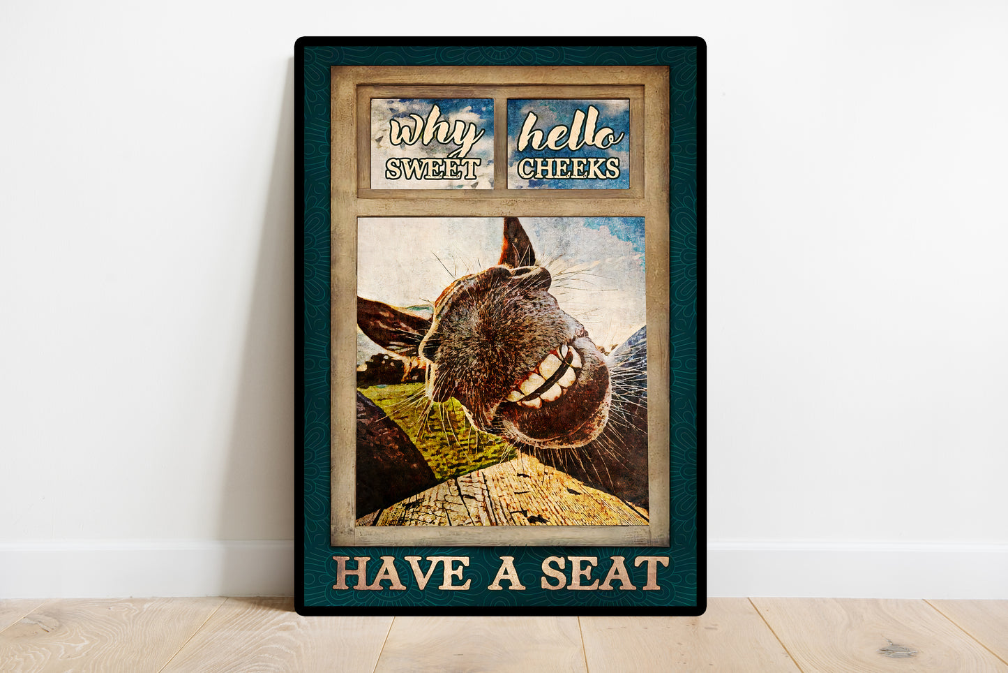 Funny Donkey Why Hello Sweet Cheeks Have A Seat Bathroom Poster