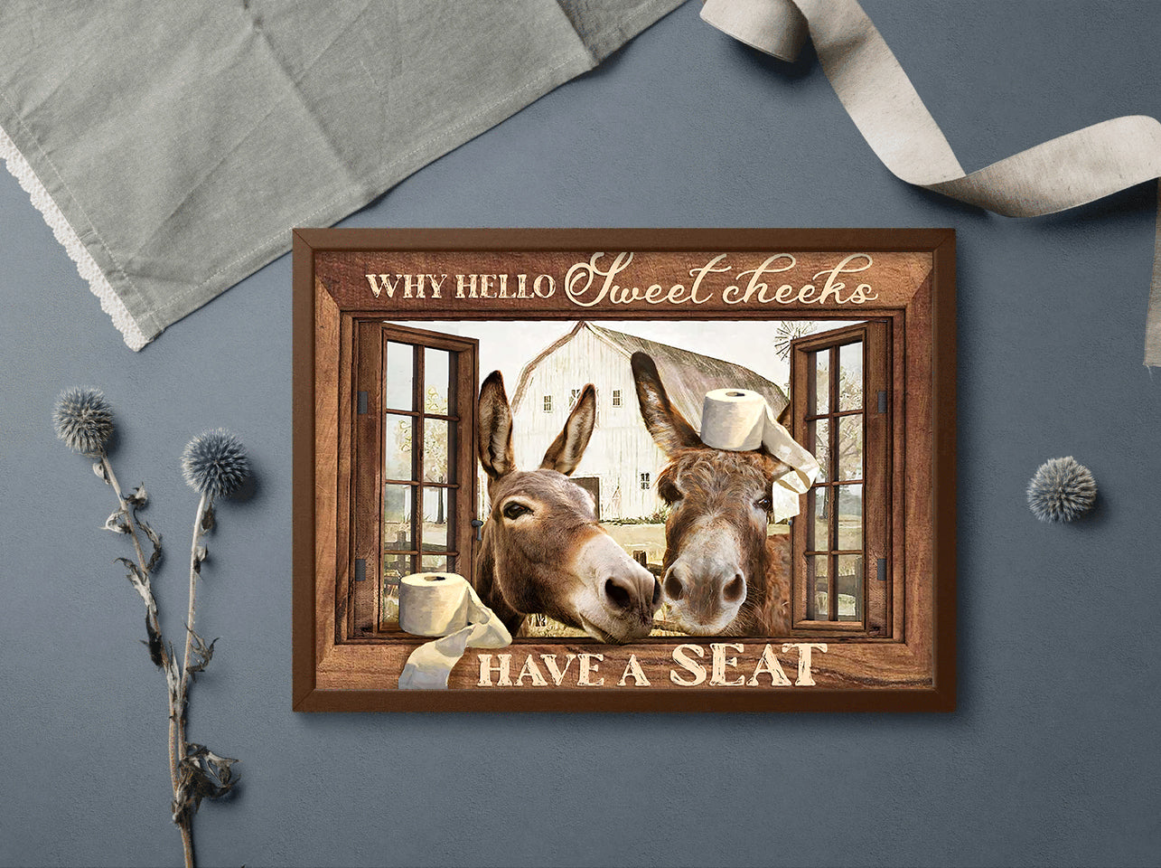 Funny Donkey Why Hello Sweet Cheeks Have A Seat Bathroom Poster