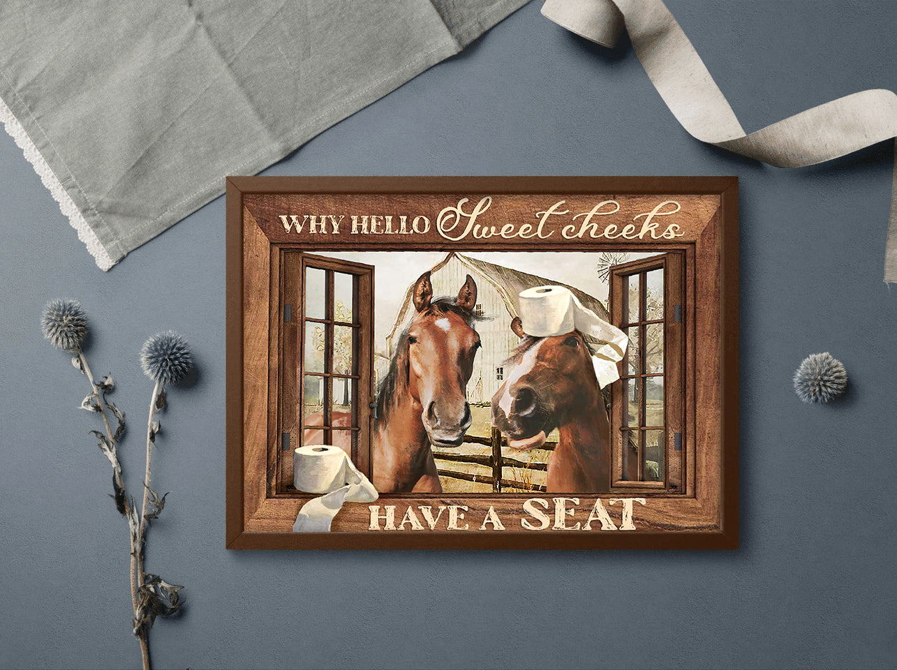 Funny Horse Why Hello Sweet Cheeks Have A Seat Bathroom Poster