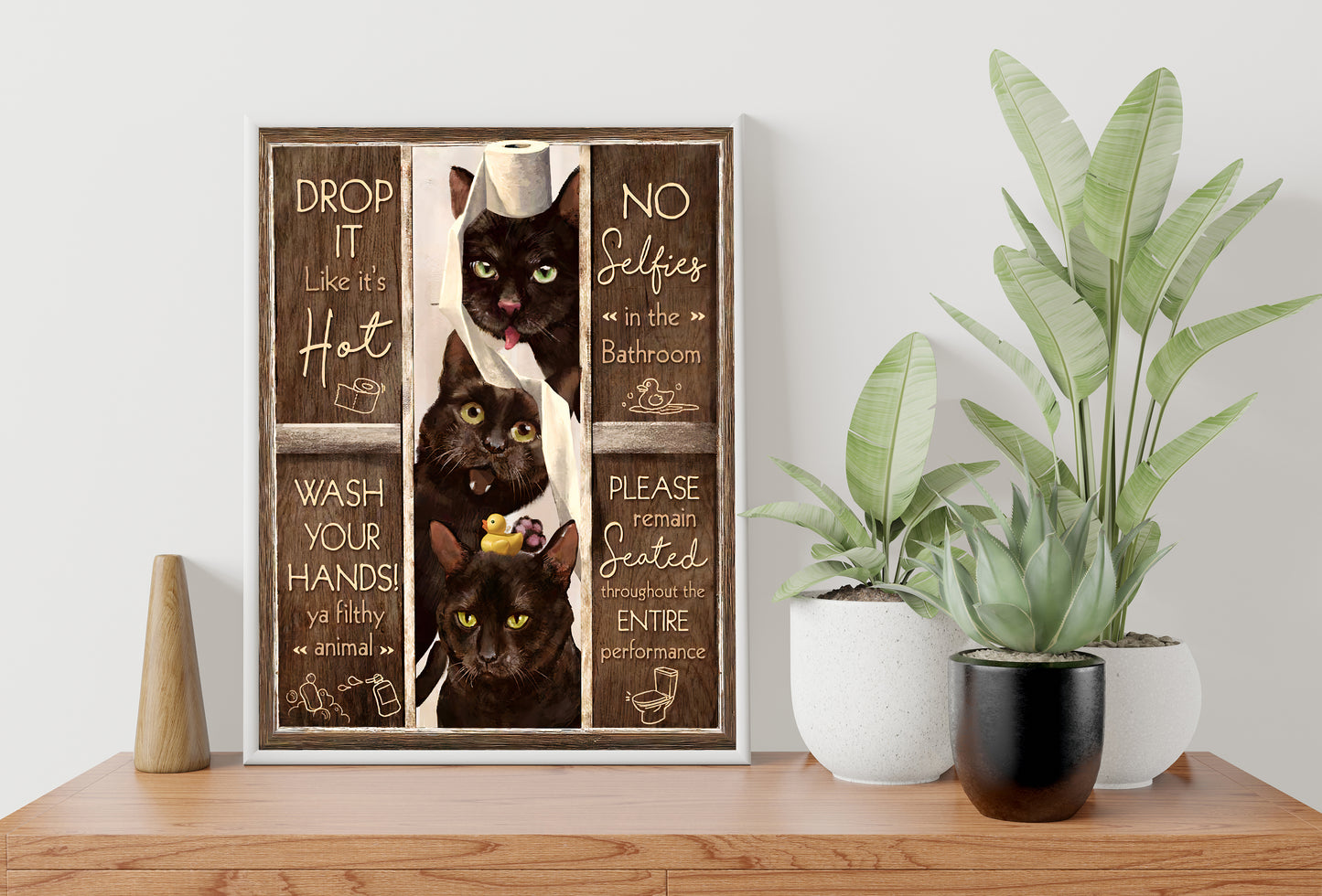 Funny Bathroom Rules Black Cat Poster