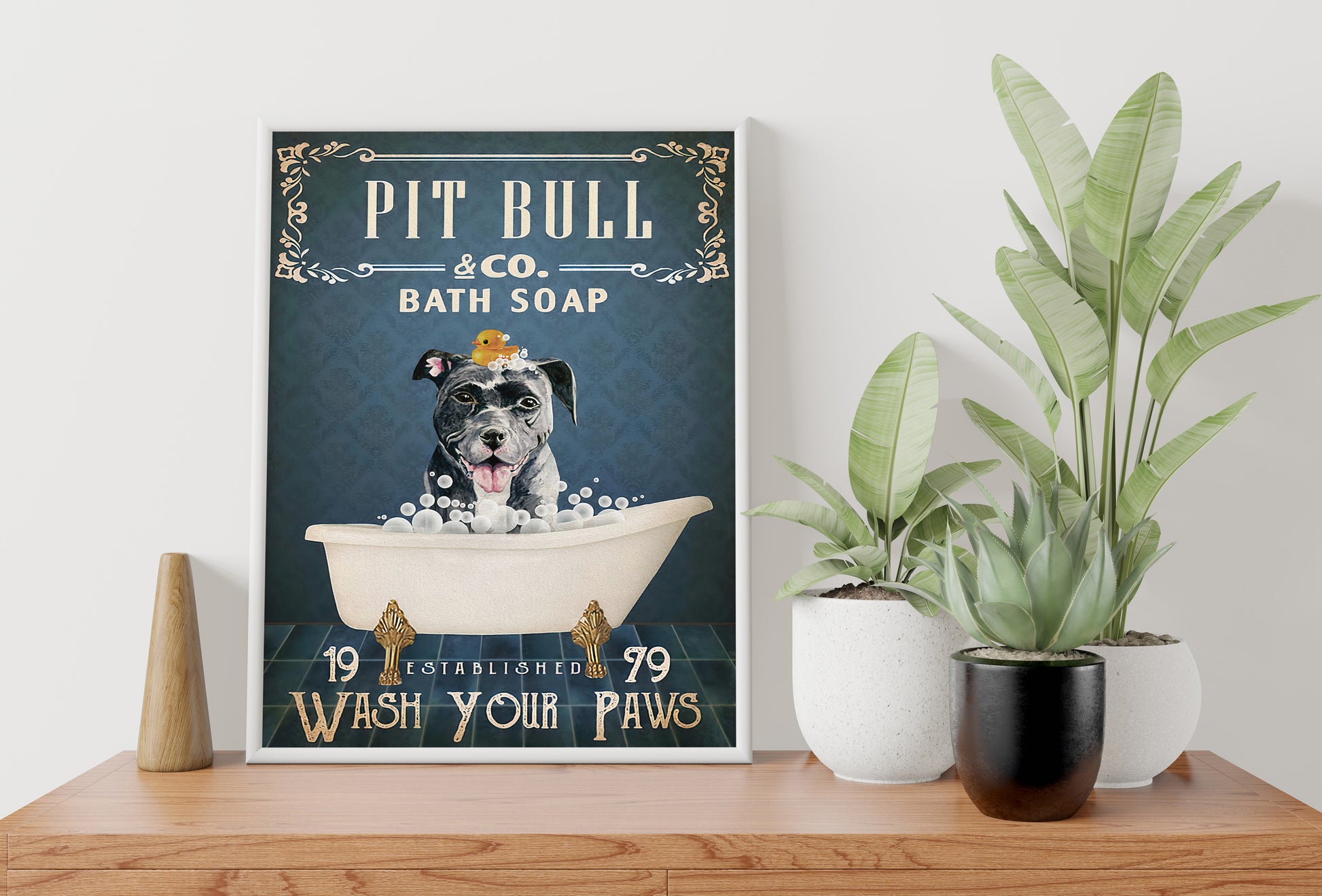 Funny Pit Bull Dog Bath Soap Company Bathroom Poster