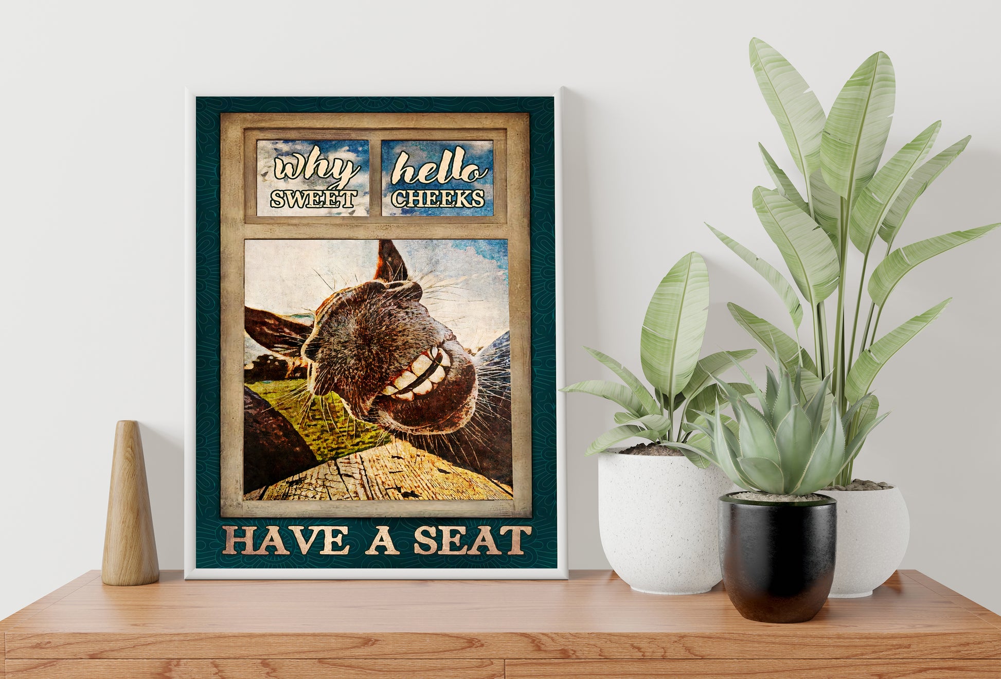 Funny Donkey Why Hello Sweet Cheeks Have A Seat Bathroom Poster