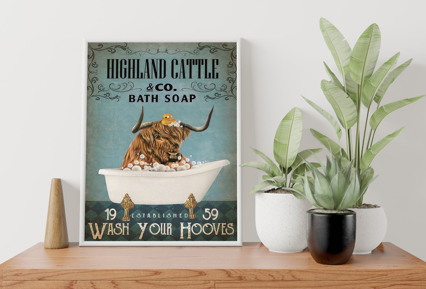 Funny Highland Cattle Bath Soap Company Bathroom Poster