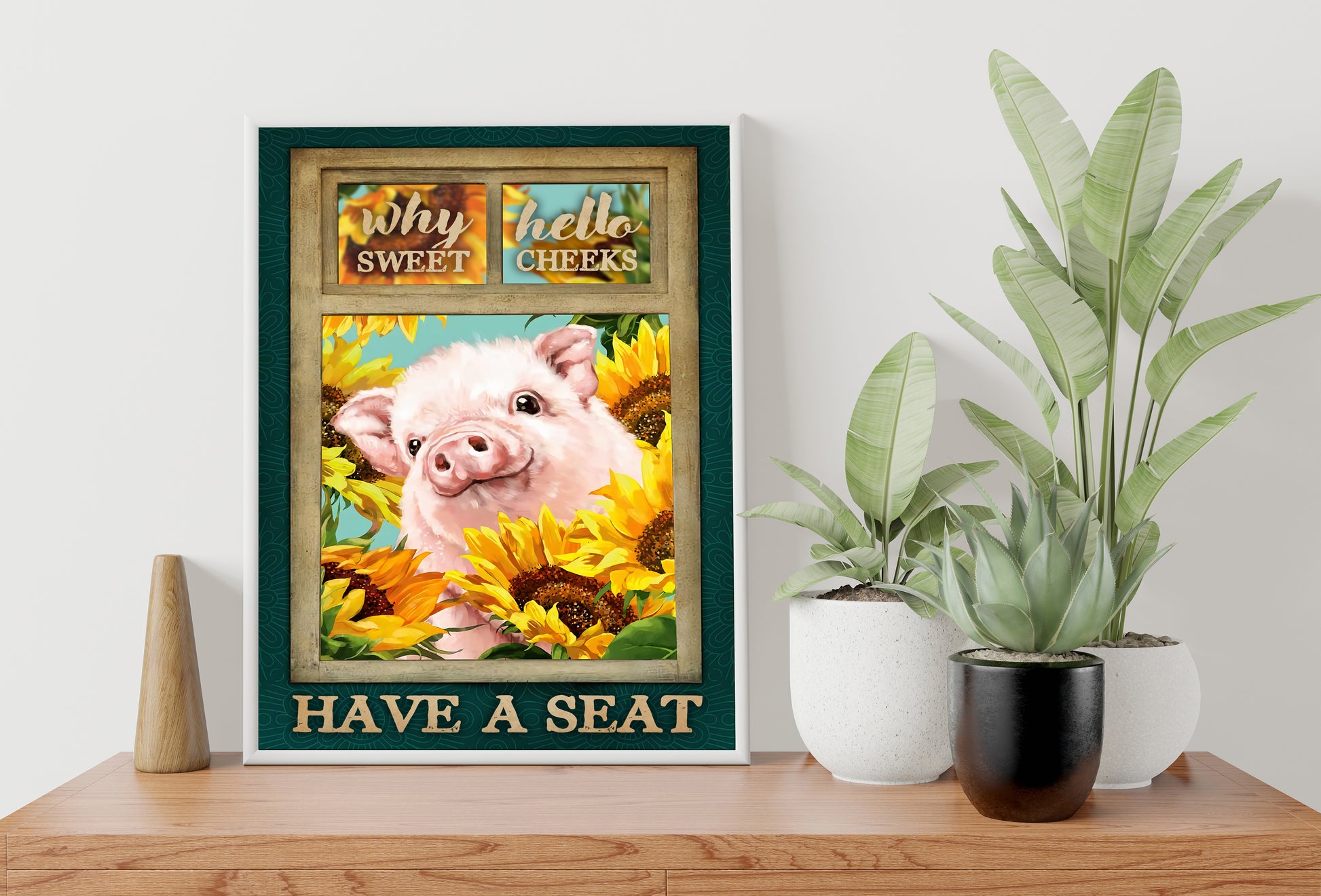 Funny Pig Why Hello Sweet Cheeks Bathroom Poster