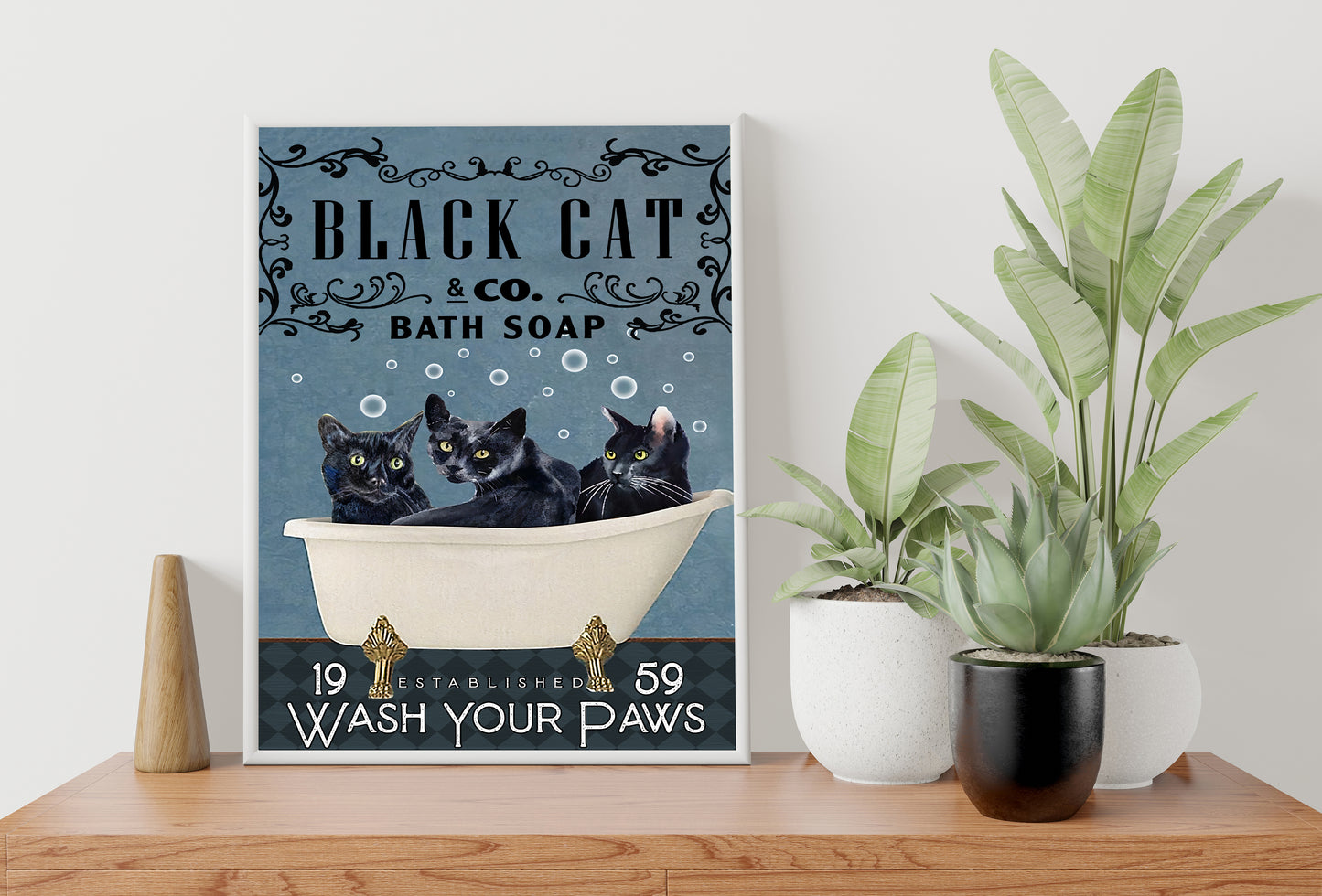 Funny Black Cat Bathroom Poster