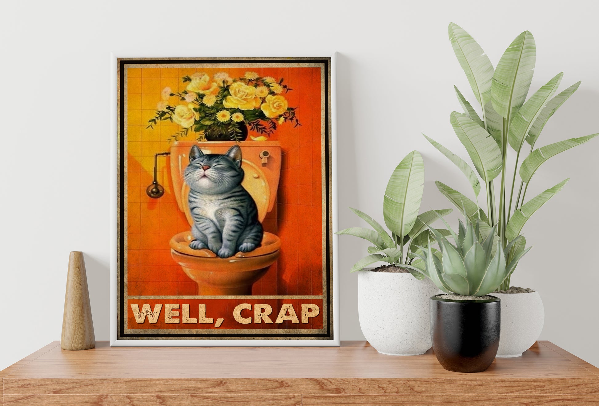 Funny Cat Well Crap Bathroom Poster