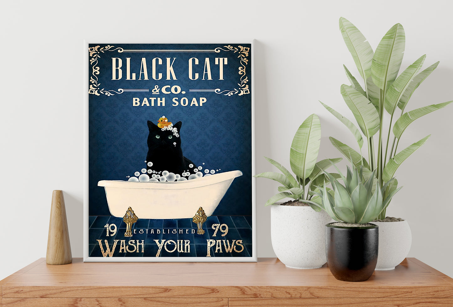 Funny Black Cat Bath Soap Company Bathroom Poster