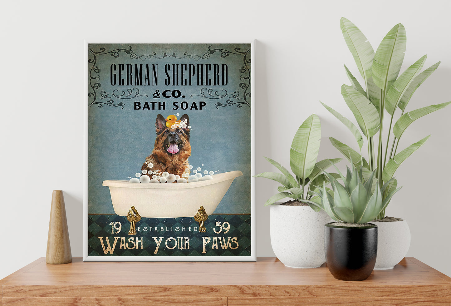 Funny German Shepherd Bath Soap Company Bathroom Poster