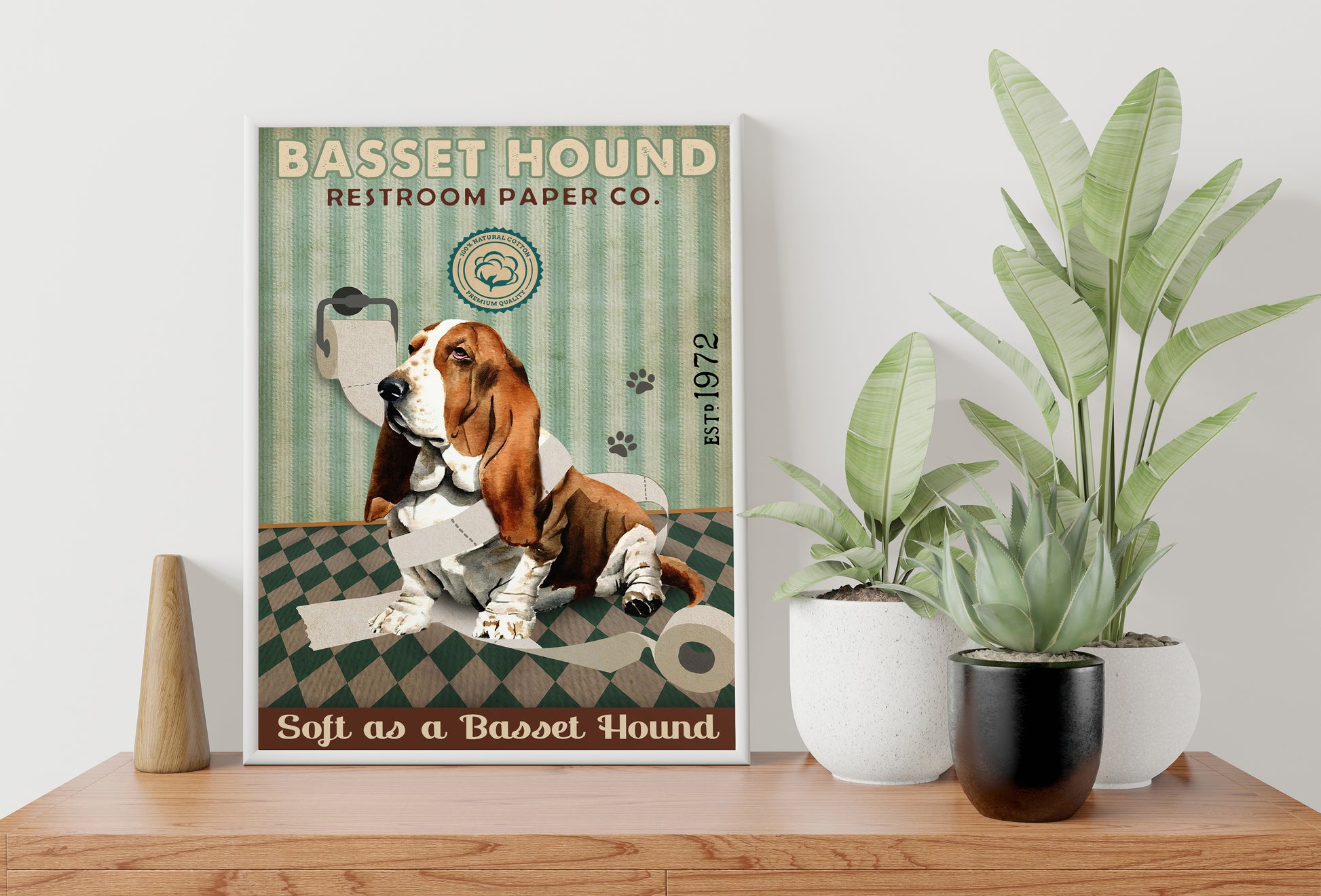 Funny Basset Hound Restroom Paper Company Bathroom Poster