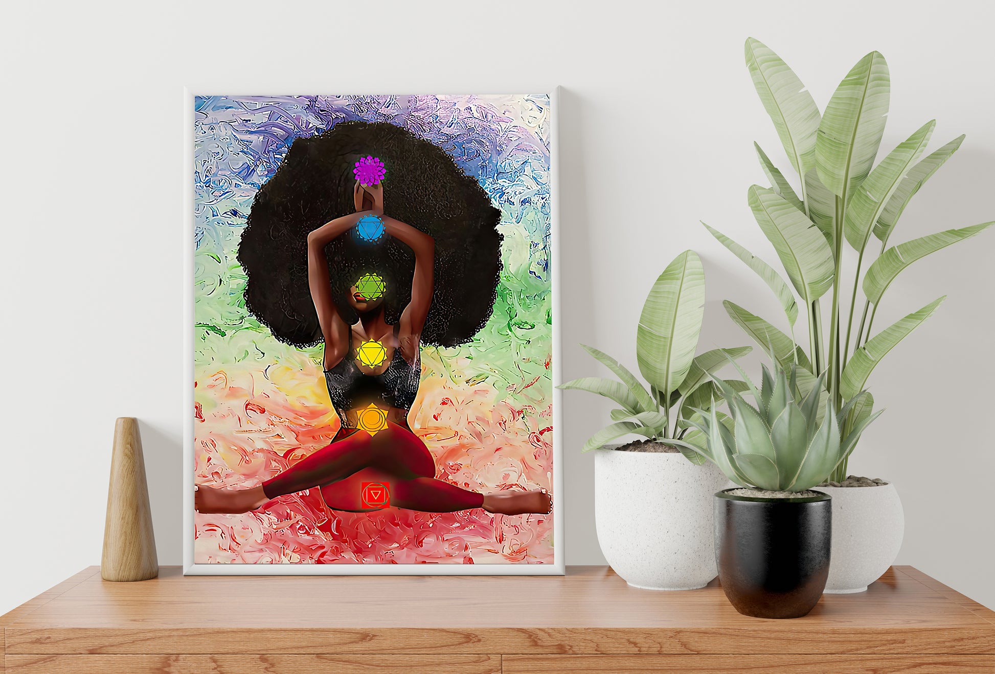 Black Woman Seven Chakras Yoga Vertical Poster