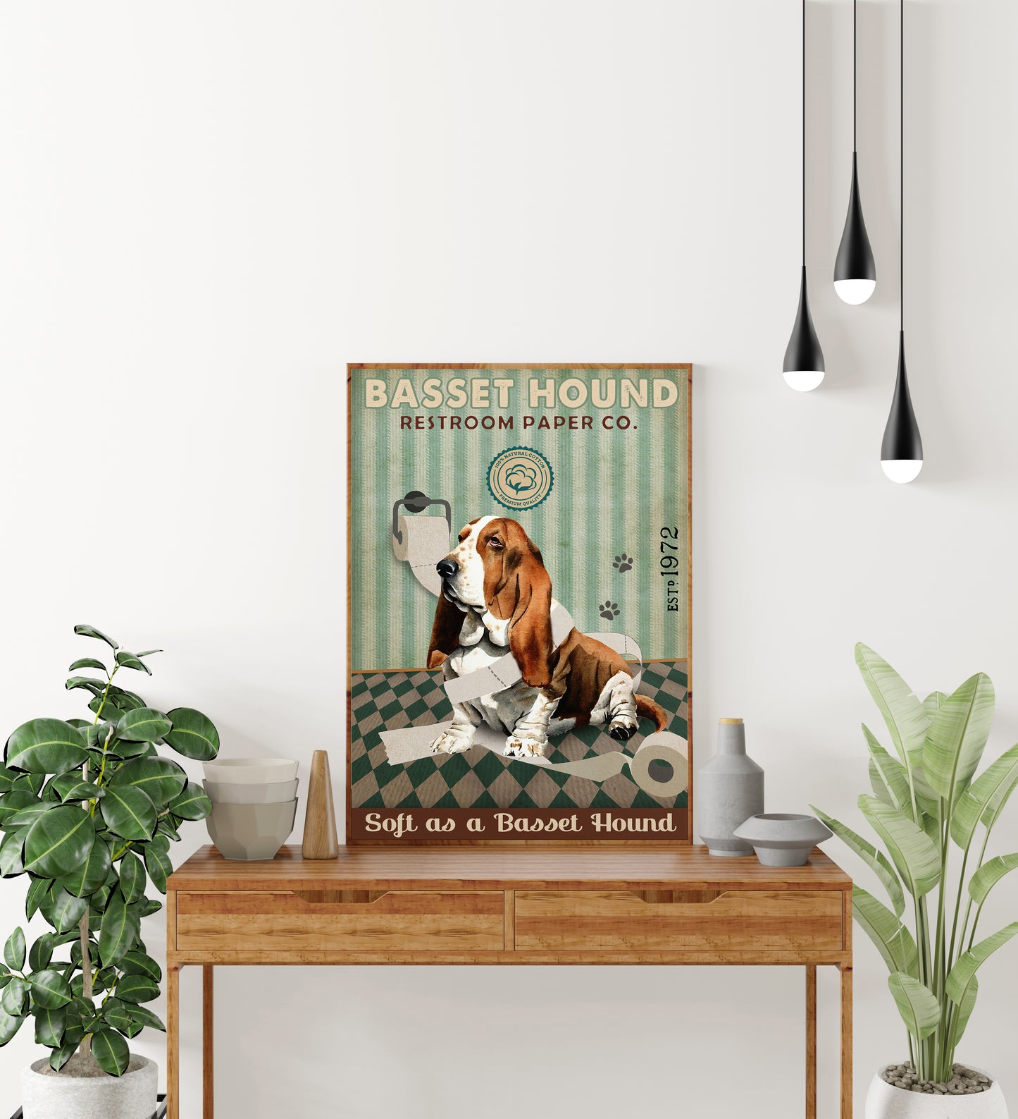 Funny Basset Hound Restroom Paper Company Bathroom Poster