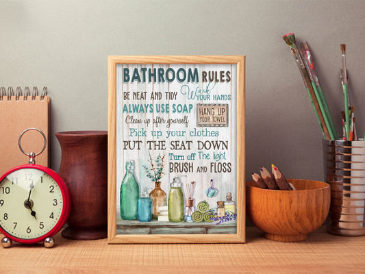 Vintage Bathroom Rules Poster