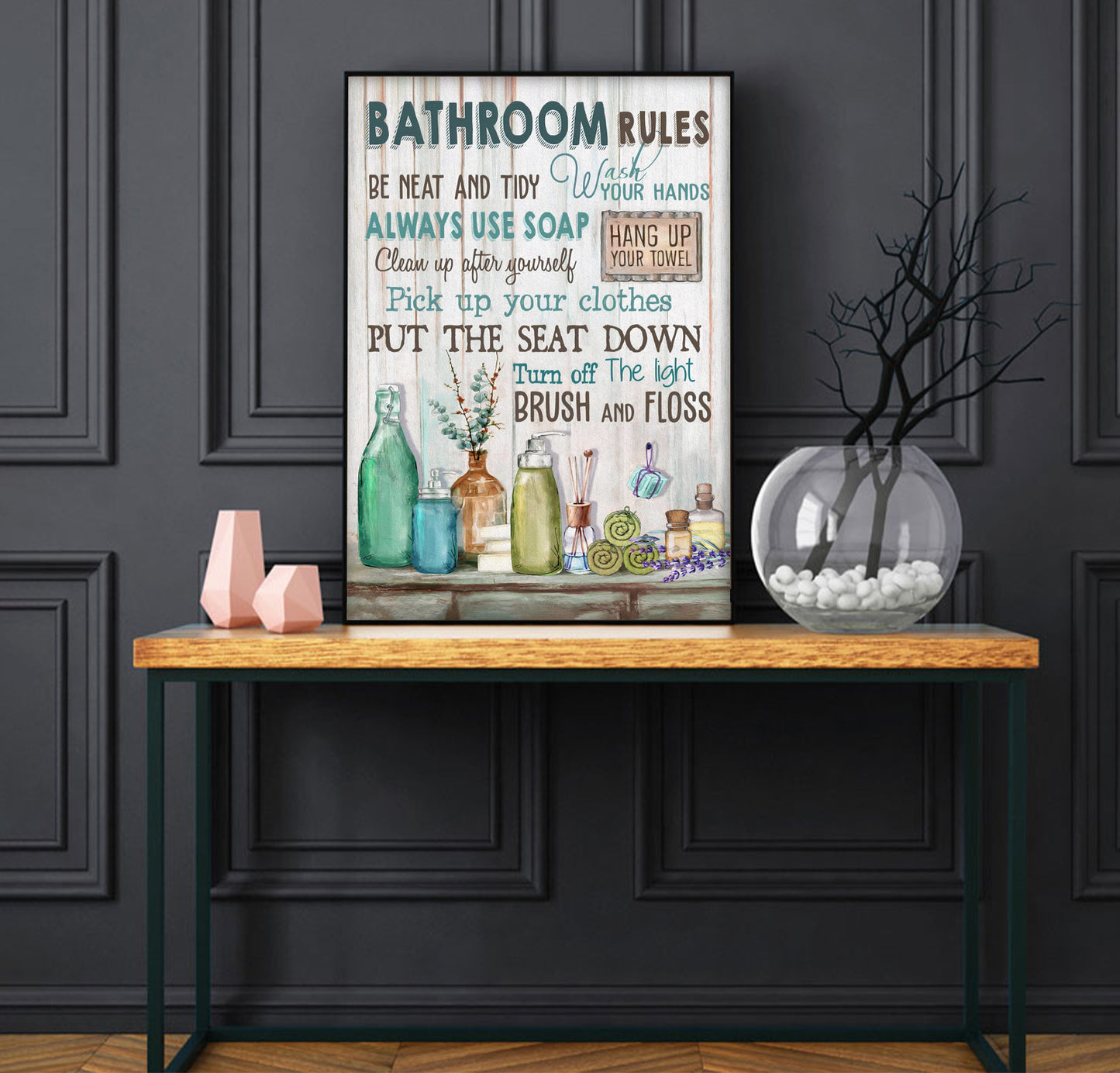 Vintage Bathroom Rules Poster