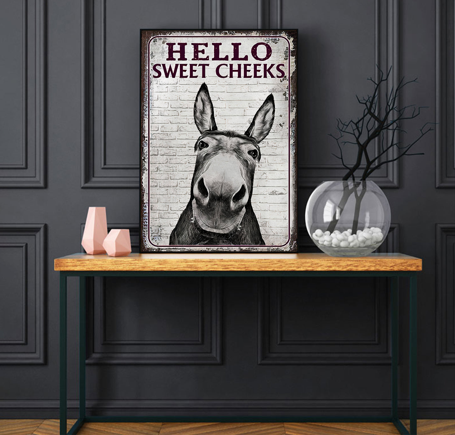 Funny Donkey Hello Sweet Cheeks Bathroom Poster