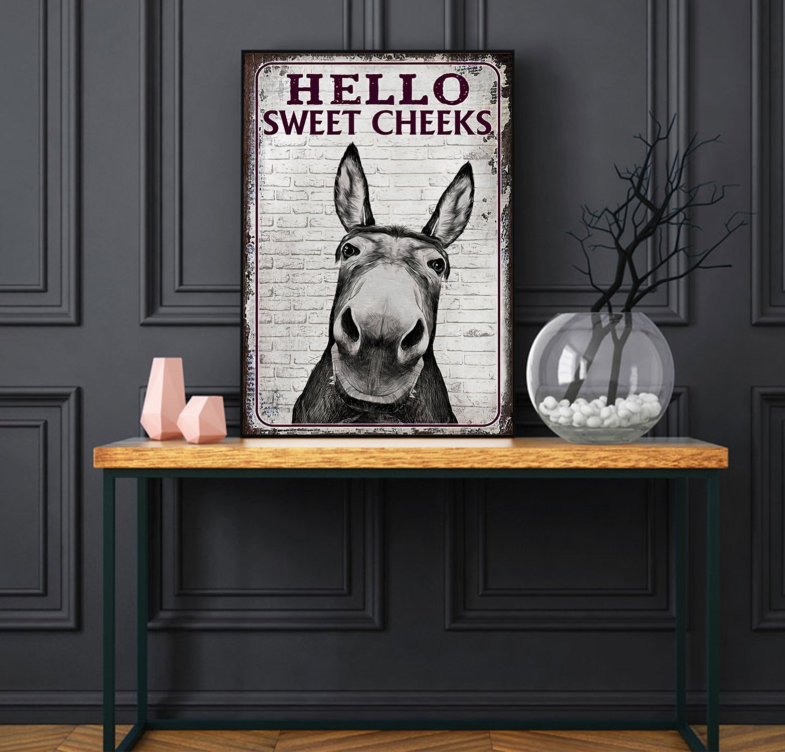 Funny Donkey Hello Sweet Cheeks Bathroom Poster