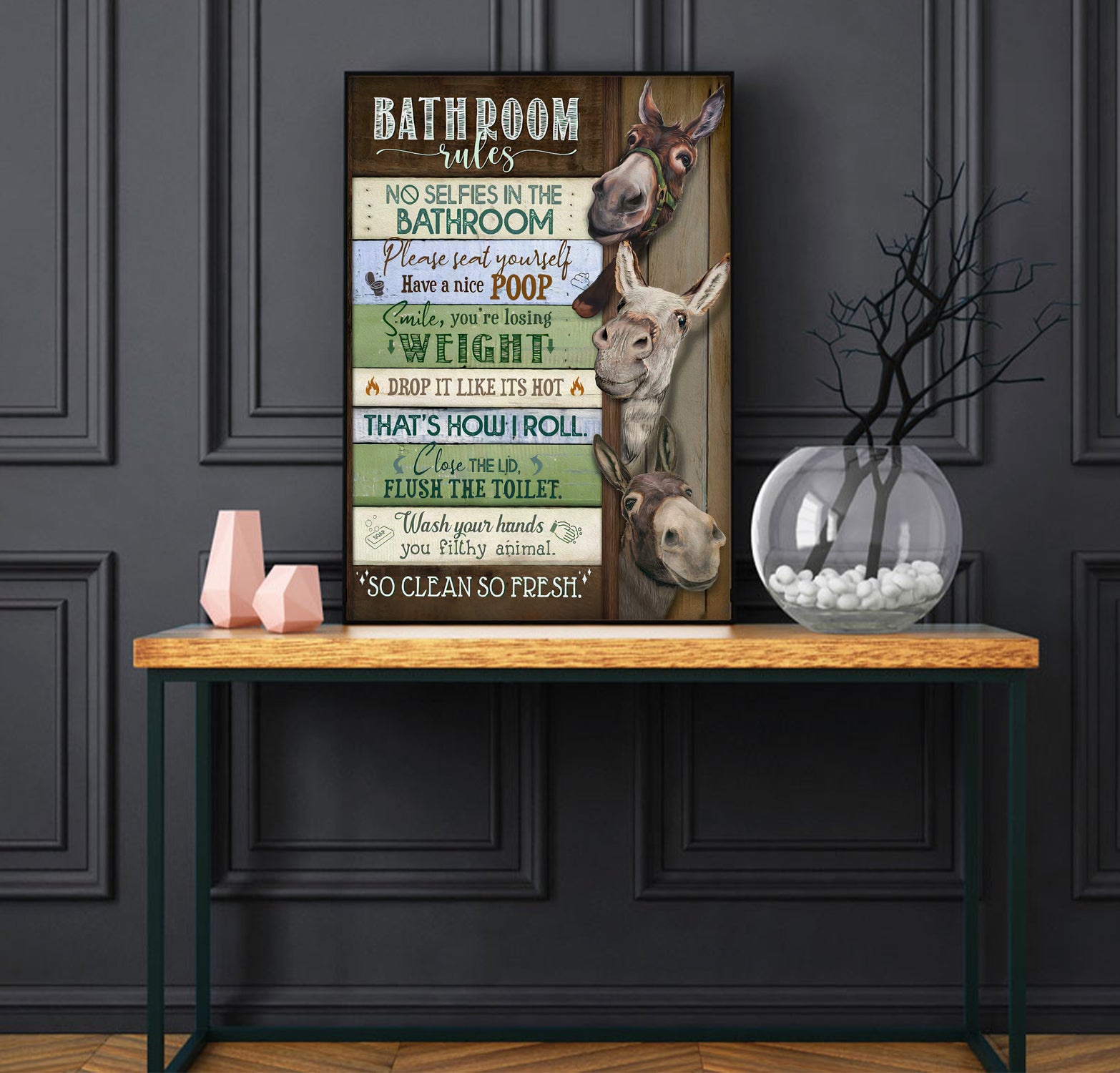 Funny Donkey Bathroom Rules Poster