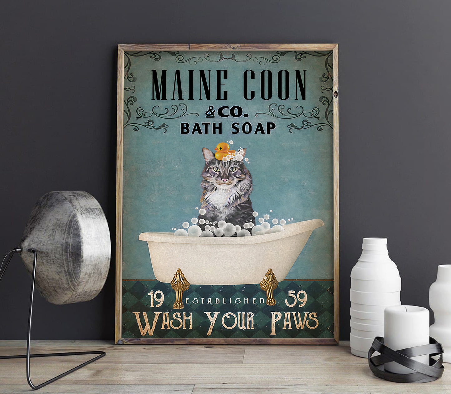 Funny Maine Coon Cat Bath Soap Company Bathroom Poster