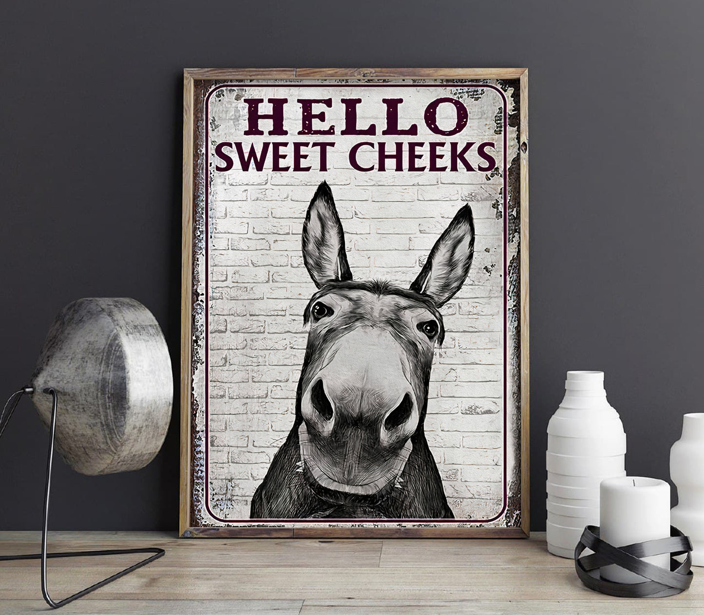 Funny Donkey Hello Sweet Cheeks Bathroom Poster