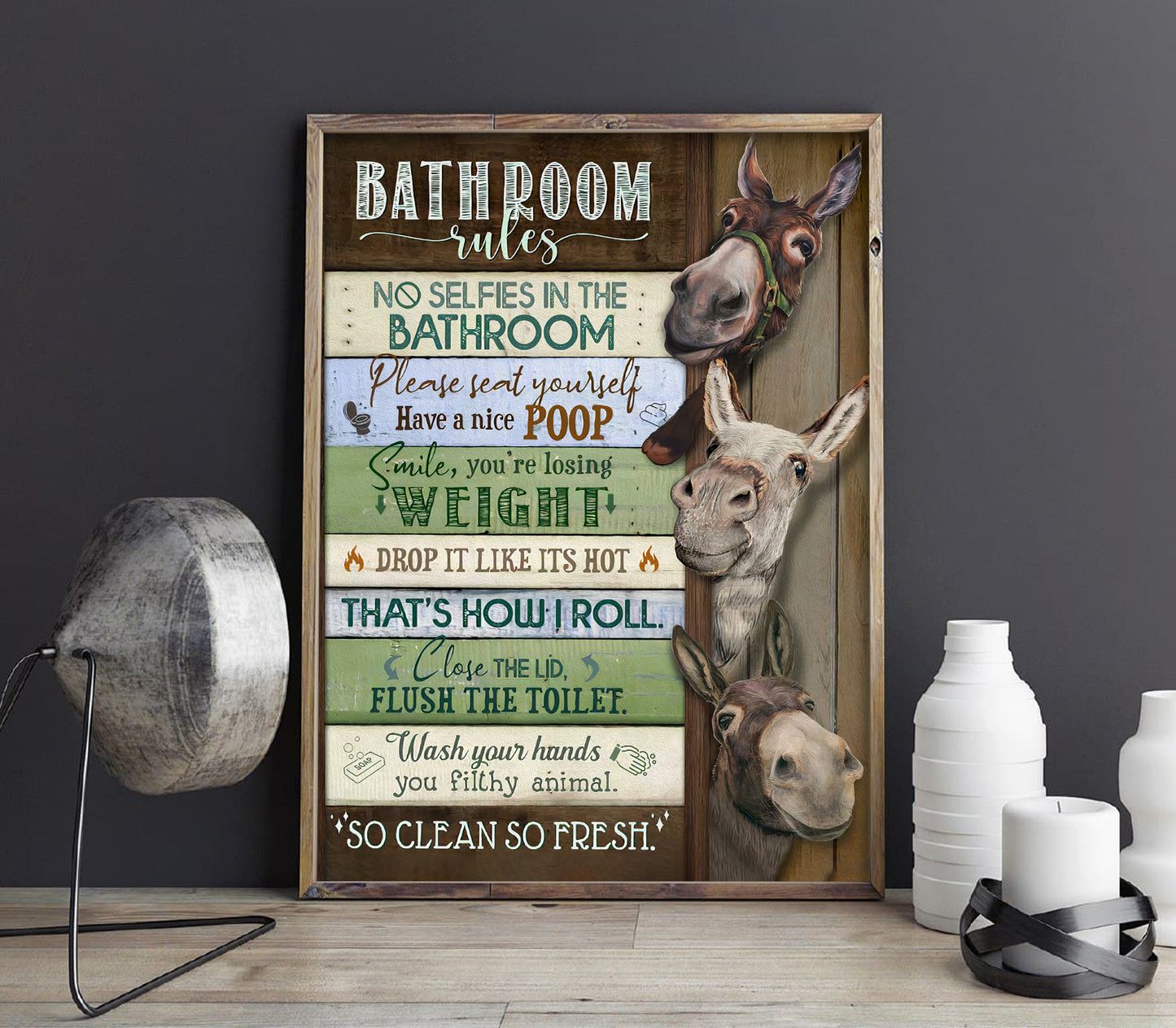 Funny Donkey Bathroom Rules Poster