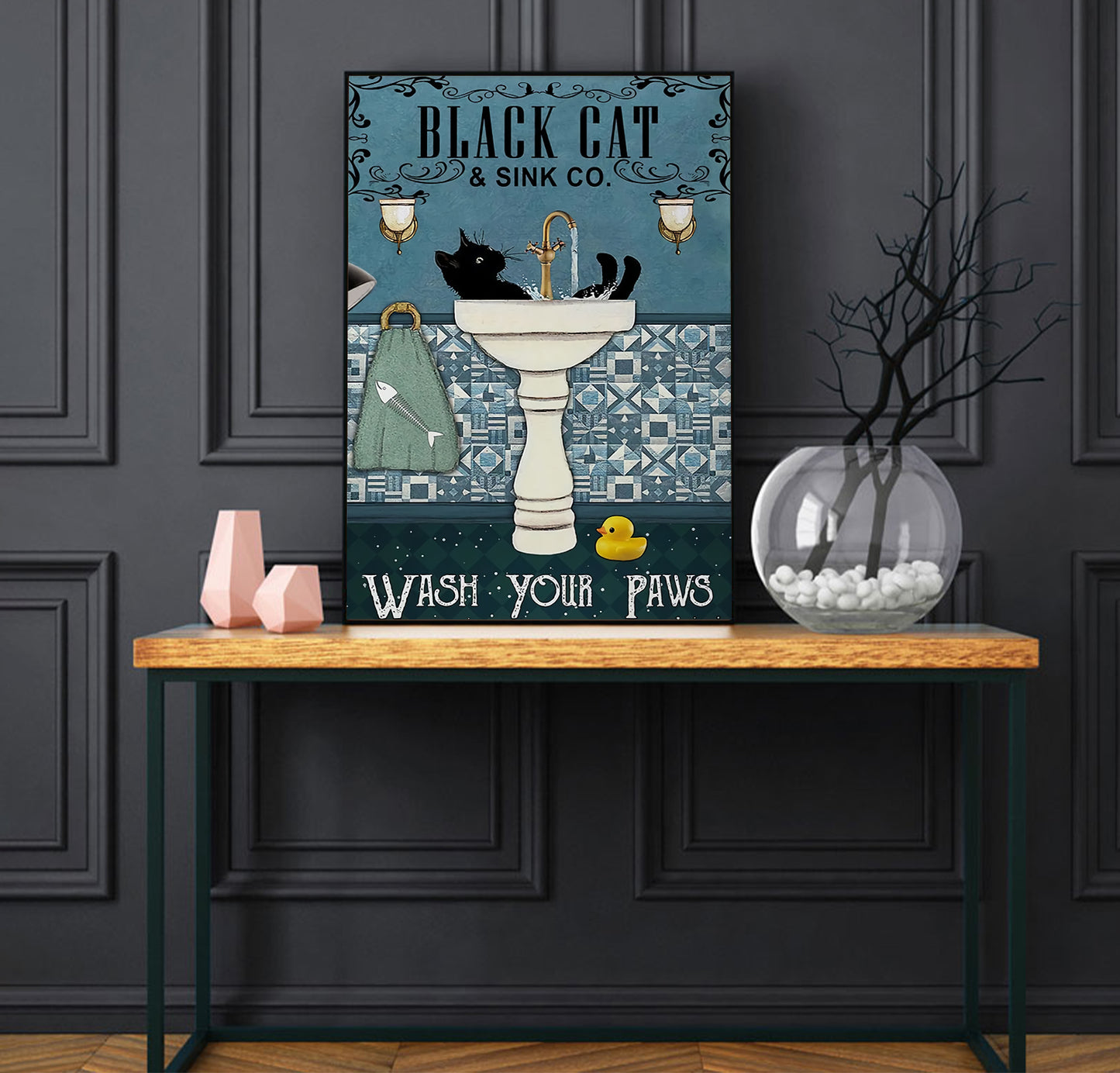 Funny Black Cat Sink Company Bathroom Poster