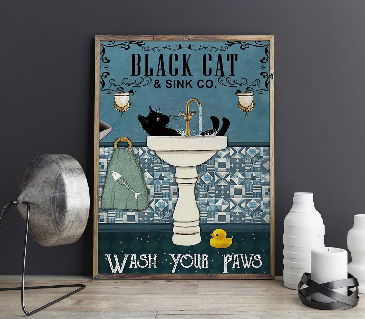 Funny Black Cat Sink Company Bathroom Poster