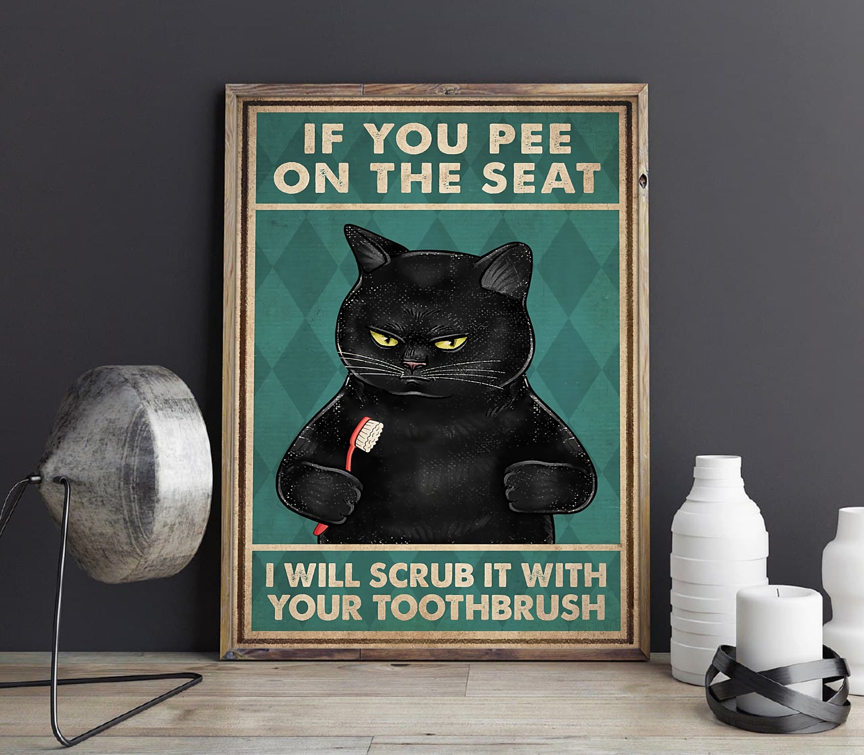 Funny Black Cat If You Pee On The Seat Bathroom Poster