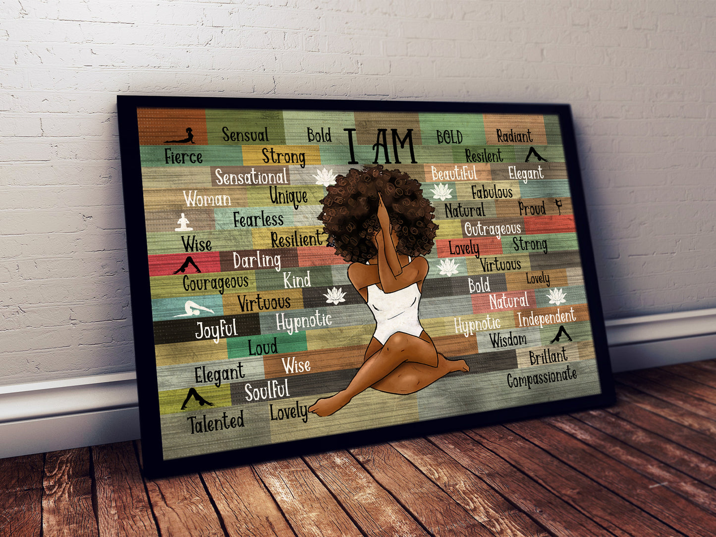 Black Woman I Am Strong Yoga Horizontal Poster