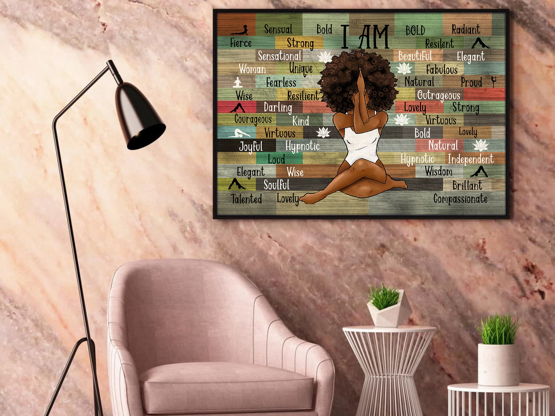 Black Woman I Am Strong Yoga Horizontal Poster