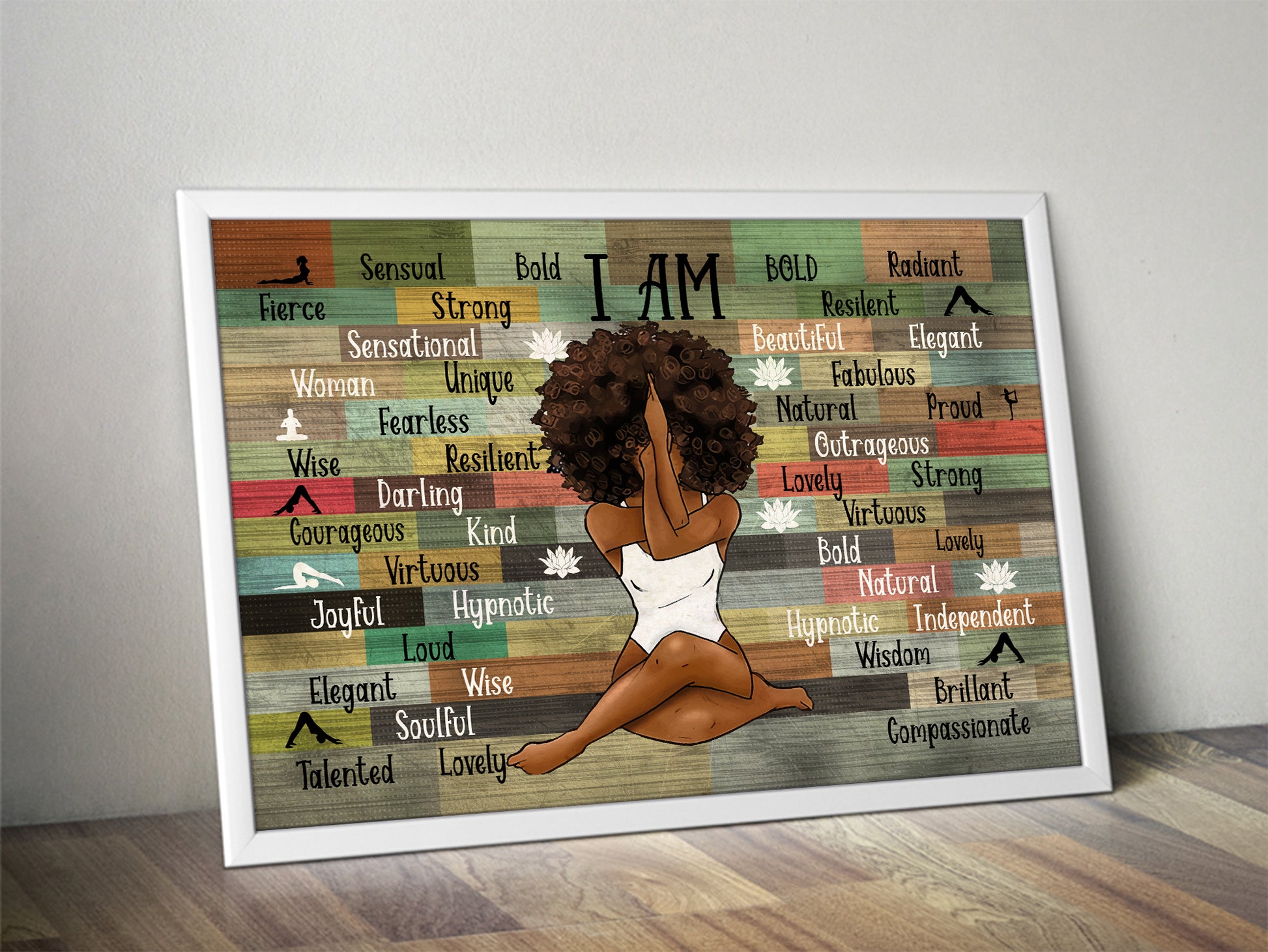 Black Woman I Am Strong Yoga Horizontal Poster