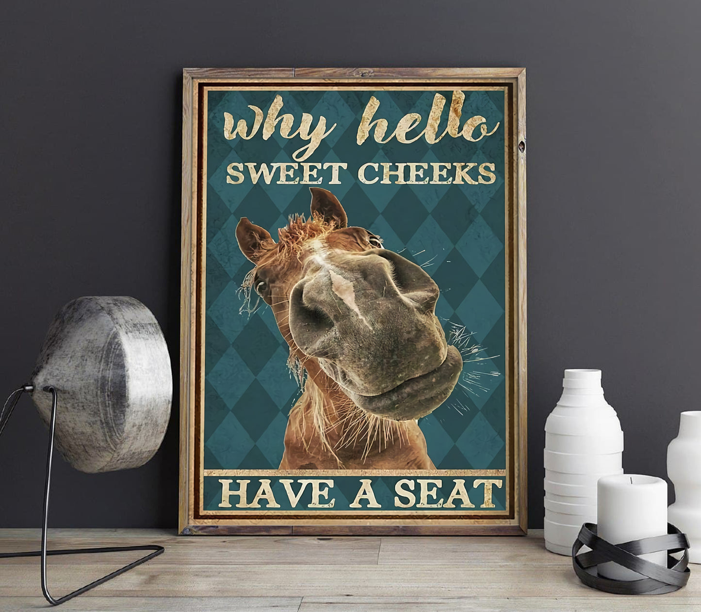 Funny Horse Why Hello Sweet Cheeks Have A Seat Bathroom Poster