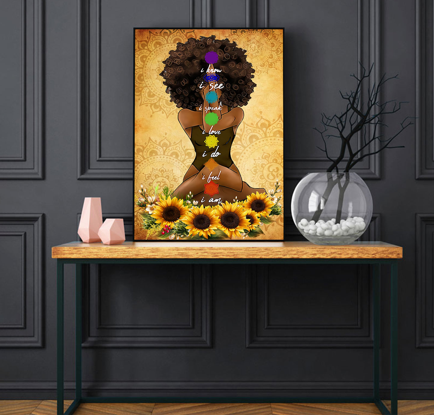 Black Woman Seven Chakras Yoga Vertical Poster