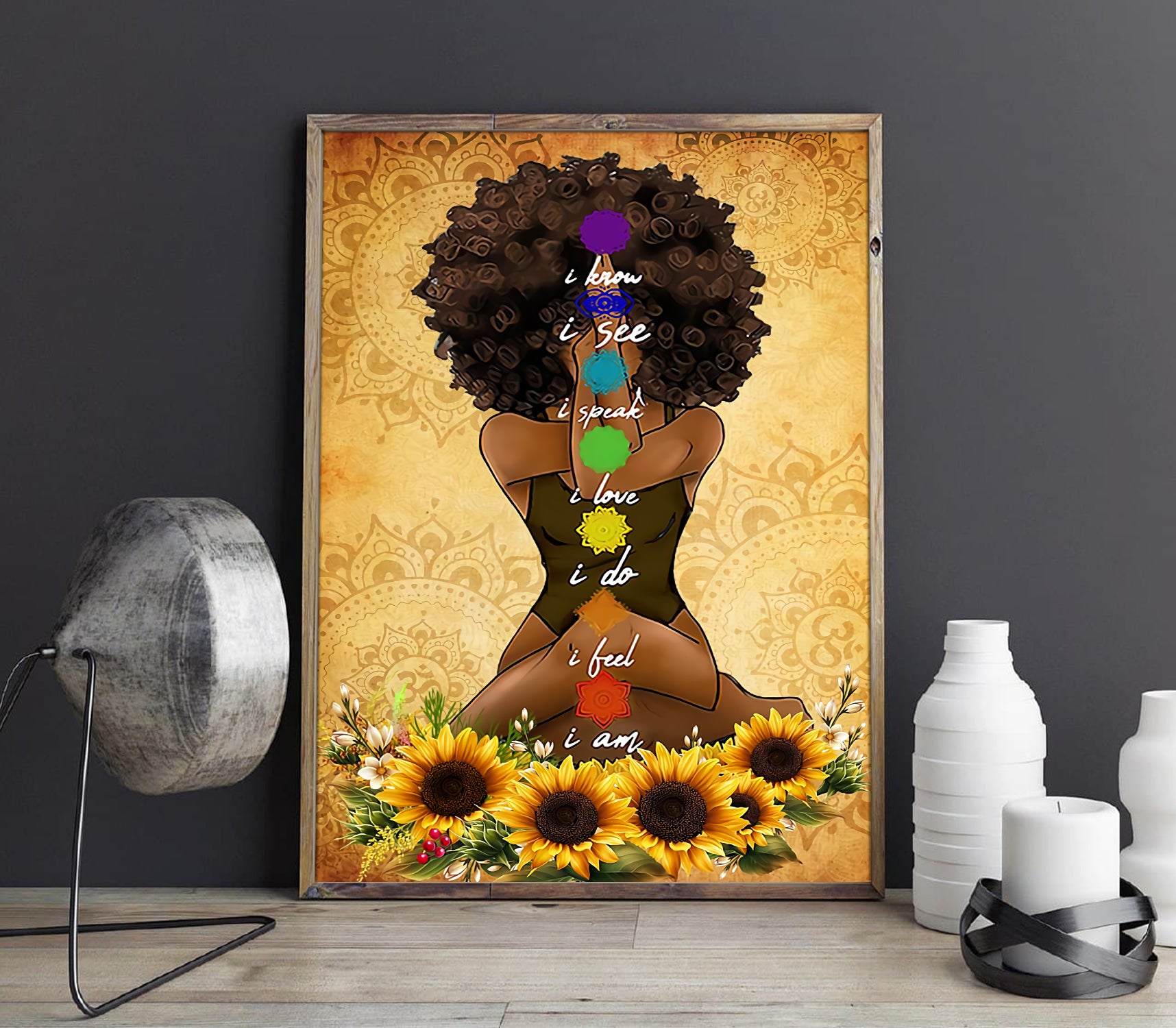 Black Woman Seven Chakras Yoga Vertical Poster