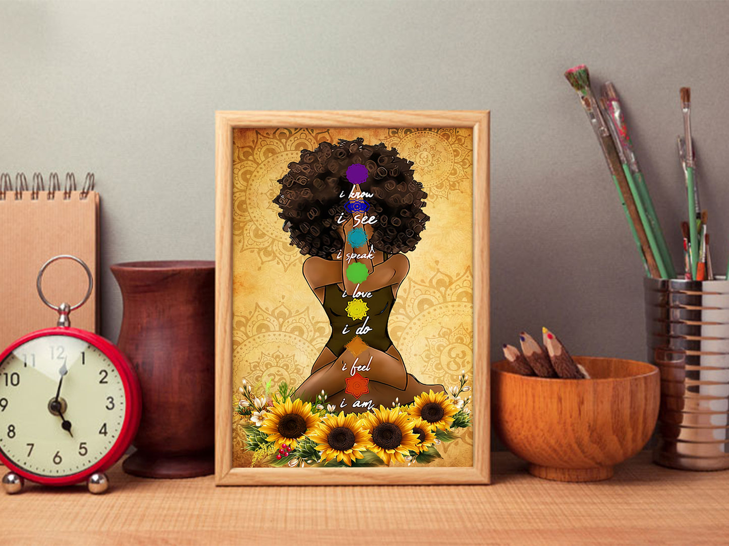 Black Woman Seven Chakras Yoga Vertical Poster