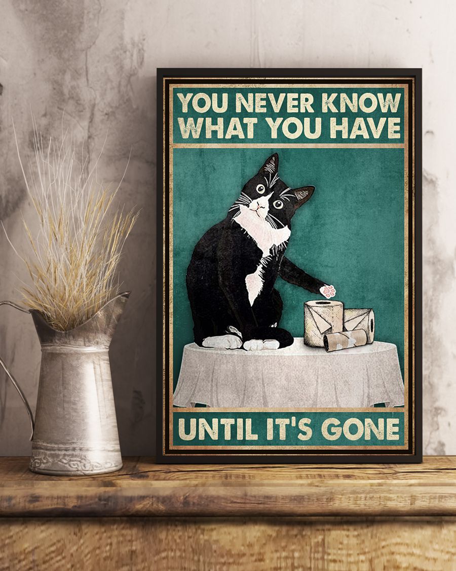 You Never Know What You Have Until It's Gone Poster - Cat And Paper Funny Toilet Poster - Bathroom Wall Art Decor - No Frame