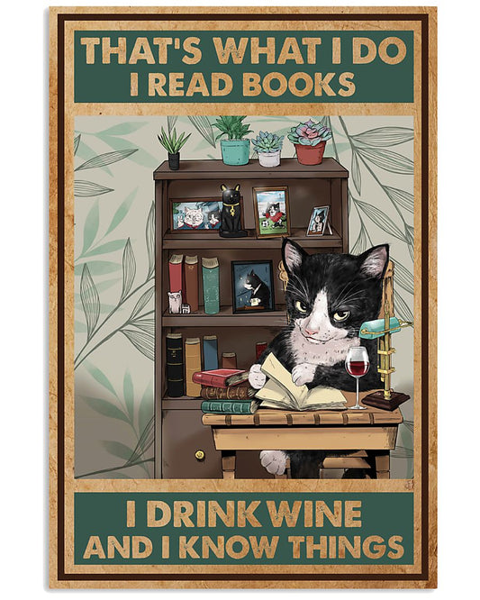 Tuxedo Cat Read Books And Drink Wine