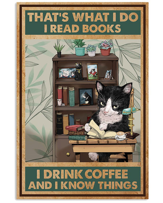 Tuxedo Cat Read Books And Drink Coffee