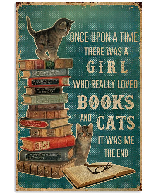 Retro Teal Books Cats Once Upon A Time